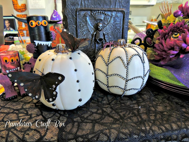 black butterflies, Halloween crafts, pumpkins, DIY, tutorial, bling, want 2 scrap, white pumpkins