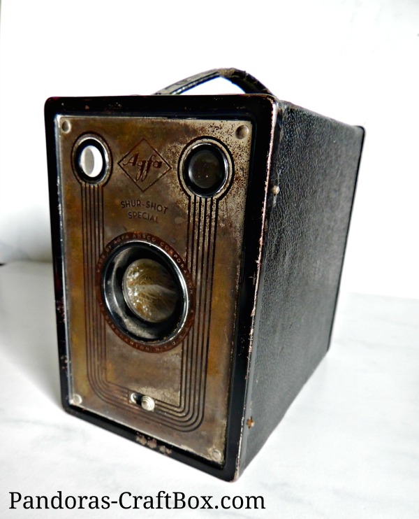 Vintage camera, brownie box camera, Christmas decor, Christmas diorama, miniature tree, diy, decor, vintage, antique camera,